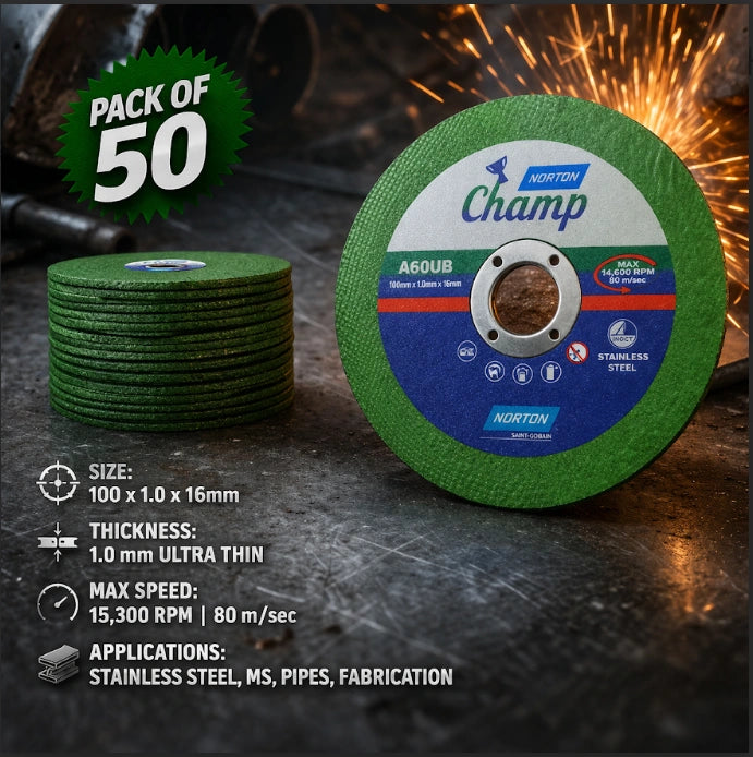 Norton Champ Green Cut-Off-Wheel 100X1.0X16.0 LTGUC2 (Pack of 50)
