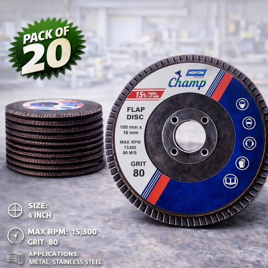 NORTON CHAMP FLAP DISC 4" GRIT-80 FP723 (Pack of 20)