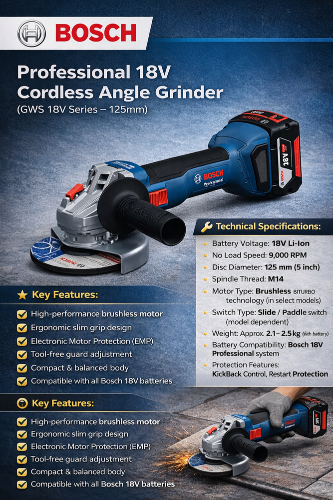 Bosch GWS 18V-8 Cordless Angle Grinder 100mm (4-inch)