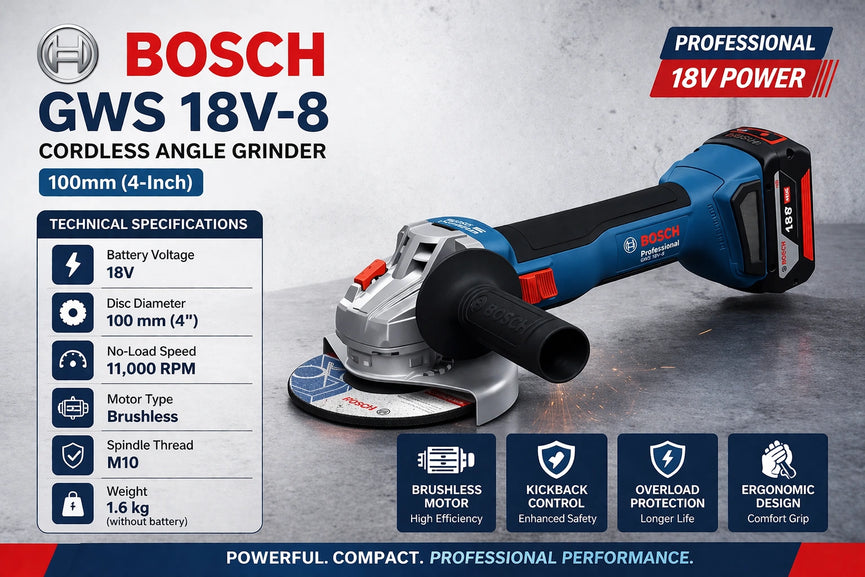 Bosch GWS 18V-8 Cordless Angle Grinder 100mm (4-inch)